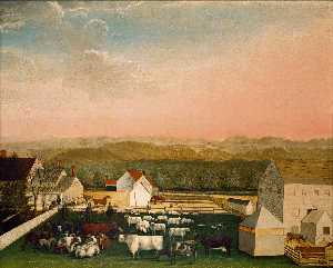 Edward Hicks - A May Morning View of the Farm and Stock of David Leedon