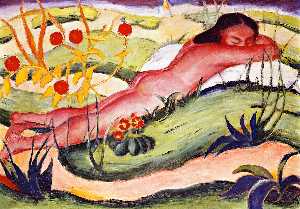 Franz Marc - Nude Lying among Flowers
