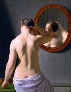 Christoffer Wilhelm Eckersberg - A Nude Woman doing her Hair before a Mirror