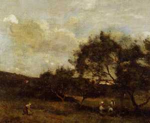 Jean Baptiste Camille Corot - Peasants near a Village