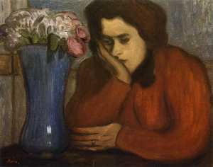 Jozsef Rippl Ronai - Pensive Woman with Vase of Flowers