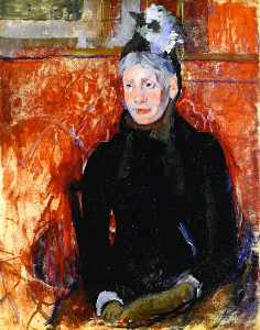 Mary Stevenson Cassatt - Portrait of an Elderly Lady in a Bonnet: Red Background