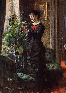 Anders Leonard Zorn - Portrait of Fru Lisen Samson, nee Hirsch, Arranging Flowers at a Window