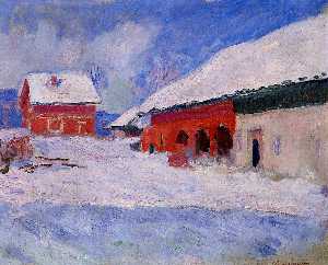 Claude Monet - Red Houses at Bjornegaard in the Snow, Norway