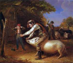 William Sidney Mount - Ringing the Pig (also known as Scene in a Long Island Farm-Yard)