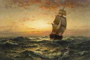 Edward Moran - Ship at Sea, Sunset