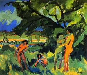 Ernst Ludwig Kirchner - Spielende nachte Manschen unter Baum