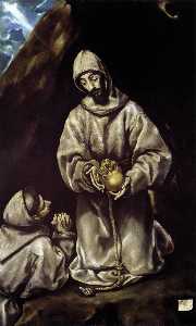 El Greco (Doménikos Theotokopoulos) - St Francis and Brother Leo Meditating on Death
