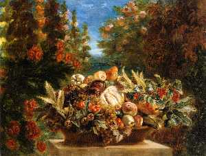 Eugène Delacroix - Still Life with Flowers and Fruit