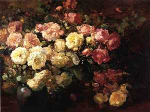 Franz Bischoff - Still Life with White and Pink Roses