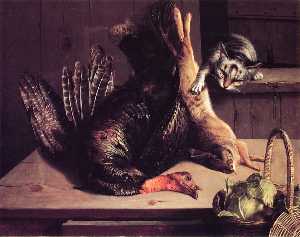 George Hetzel - Still Life with Wild Game and Cat