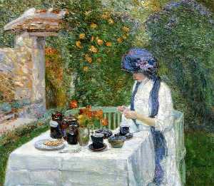 Frederick Childe Hassam - The Terre-Cuite Tea Set (also known as French Tea Garden)