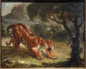 Eugène Delacroix - Tiger Growling at a Snake
