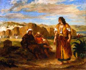 Eugène Delacroix - View of Tangier with Two Seated Arabs