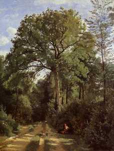 Jean Baptiste Camille Corot - Ville d-Avray - Edge of the Woods with a Female Cowherd