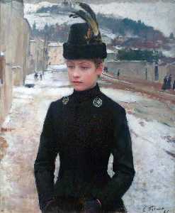Émile Friant - Young Woman of Nancy in a Winter Landscape