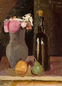 Duncan Grant - Still Life Of Flowers With Bottle And Fruit