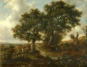 Patrick Nasmyth - Landscape With Trees And Figures In The Foreground, A Church In The Distance
