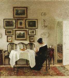 Carl Vilhelm Holsoe - Mother And Child In A Dining Room Interior