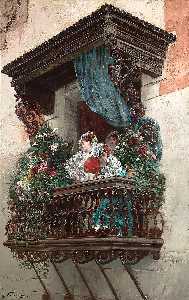 Georges Jules Victor Clairin - Spanish Woman On Balcony