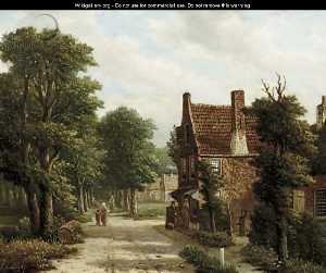 Oene Romkes De Jongh - Houses Along A Treelined Path