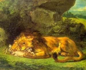 Eugène Delacroix - Lion with a Rabbit