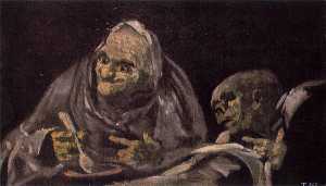 Francisco De Goya - two old women eating from a bowl
