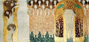 Gustave Klimt - Beethoven Frieze; The Arts, Choir of Angels, Embracing Couple