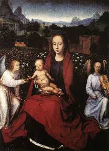 Hans Memling - Virgin and Child in a Rose Garden with Two Angels