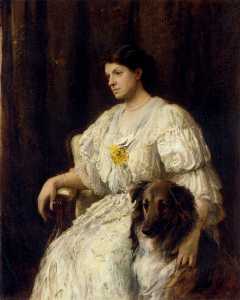 Heywood Hardy - portrait of a lady with her collie seated three quarter length