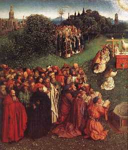 Jan Van Eyck - The Ghent Altarpiece Adoration of the Lamb (detail left)