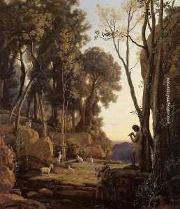Jean Baptiste Camille Corot - Landscape Setting Sun aka The Little Shepherd