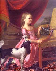 John Singleton Copley - young lady with a bird and dog - oil on canvas -
