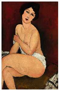 Amedeo Clemente Modigliani - Nude Sitting on a Divan - (own a famous paintings reproduction)