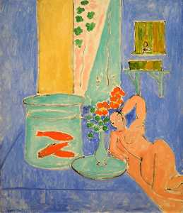 Henri Matisse - Poissons rouges et sculpture Huile sur Toile - (116.2x100)