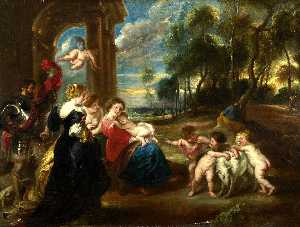 Peter Paul Rubens - the Studio of Peter Paul Rubens - The Holy Family with Saints in a Landscape