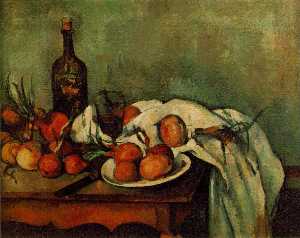 Paul Cezanne - Still life with onions and bottle,1890-95, louvre