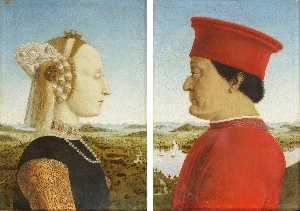 Piero Della Francesca - Left - Portrait of Battista Sforza, Duc