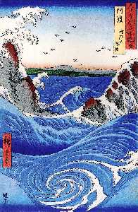 Ando Hiroshige - Wild sea breaking on the rocks