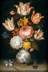 Ambrosius Bosschaert The Elder - Bouquet of flowers in a Chinese vase (36.5 x - (25.7))