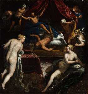 Jacopo Tintoretto - Hercules Expelling the Faun from Omphale-s Bed