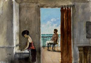 Alberto Sughi - Balcony by the sea