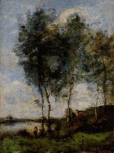Jean Baptiste Camille Corot - Fisherman at the River Bank