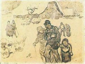 Vincent Van Gogh - Snow-Covered Cottages, a Couple with a Child, and Other Walkers
