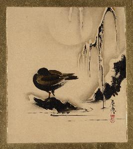Shibata Zeshin - Lacquer Paintings of Various Subjects: Bird and Willow in Snow