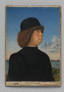 Jacometto Veneziano - Portrait of Alvise Contarini(-); (verso) A Tethered Roebuck