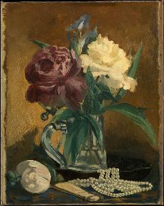 Edouard Manet - Still Life with Flowers, Fan, and Pearls