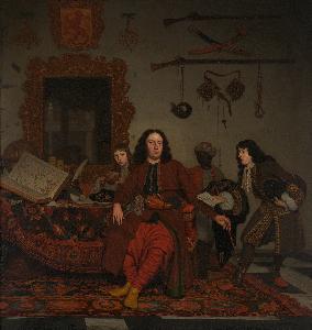 Michiel Van Musscher - Thomas Hees and his Servant Thomas and Nephews Jan and Andries Hees, Michiel van Musscher, 1687
