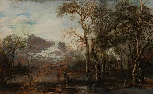 Aert Van Der Neer - Wooded Landscape with Hunter/Winter Landscape, Aert van der Neer, c. 1642 - 1643