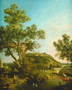 Giovanni Antonio Canal (Canaletto) - English Landscape Capriccio with a Palace